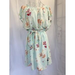 LC Lauren Conrad Dress Womens XXL Mint Green Floral Tie Waist Keyhole Back Mini